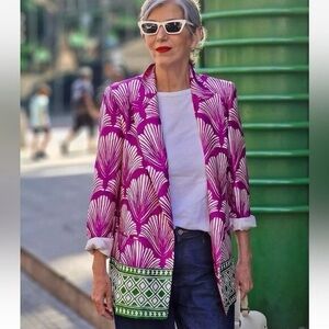 ZARA Vibrant Pink and Green Patterned Blazer